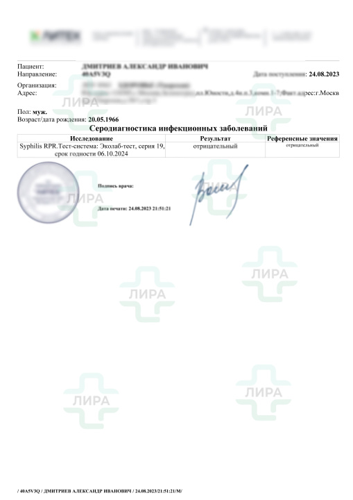 анализ на сифилис москва