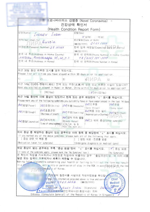 отчет о состоянии здоровья Корея отчет о состоянии здоровья Корея