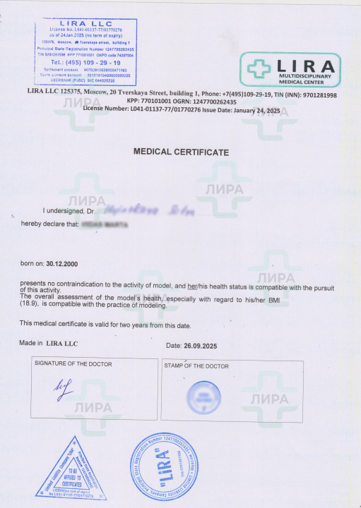 Medical Certificate for Working as a Model. Медицинская справка для работы моделью. Medical Certificate for Working as a Model. Медицинская справка для работы моделью.